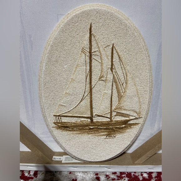 VTG Sand Art, Plaque Sailboats, Artist Signed